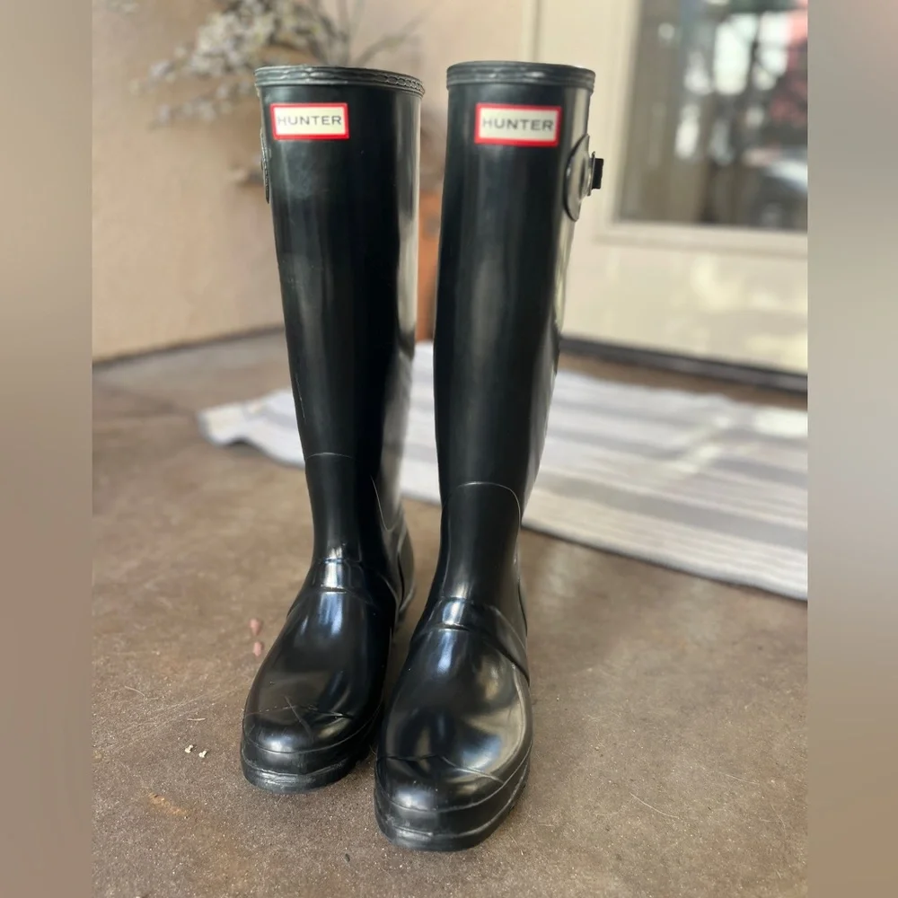 Hunter Boots Tall Glossy Black Size 9 - Picture 3 of 13